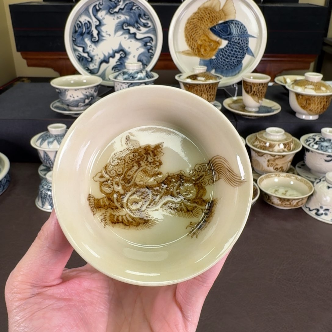 瓷片釉里金杂宝狮子金鳞盏