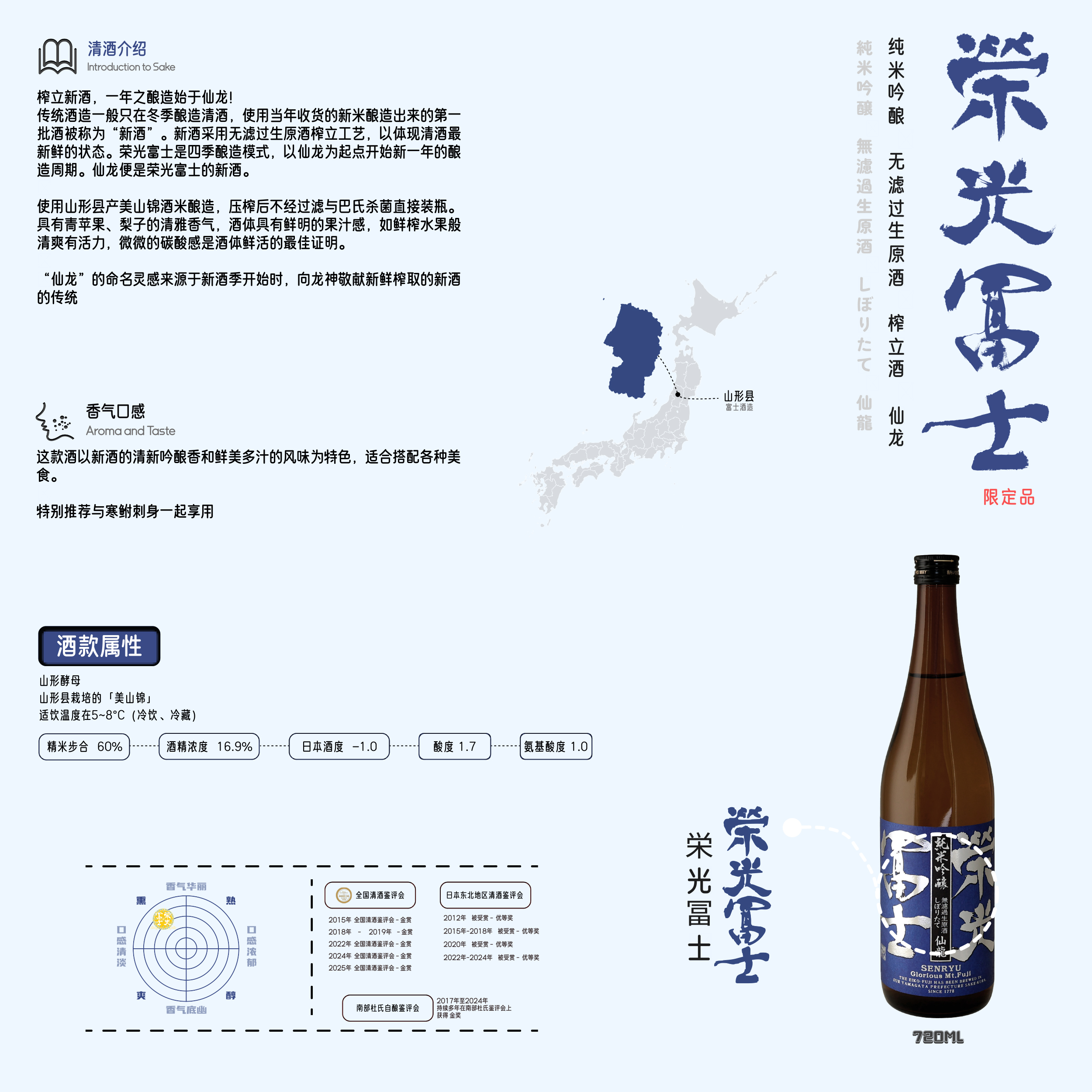 【荣光富士】仙龙 纯米大吟酿 无滤过生原酒 SAKE 美山锦 日本进口
