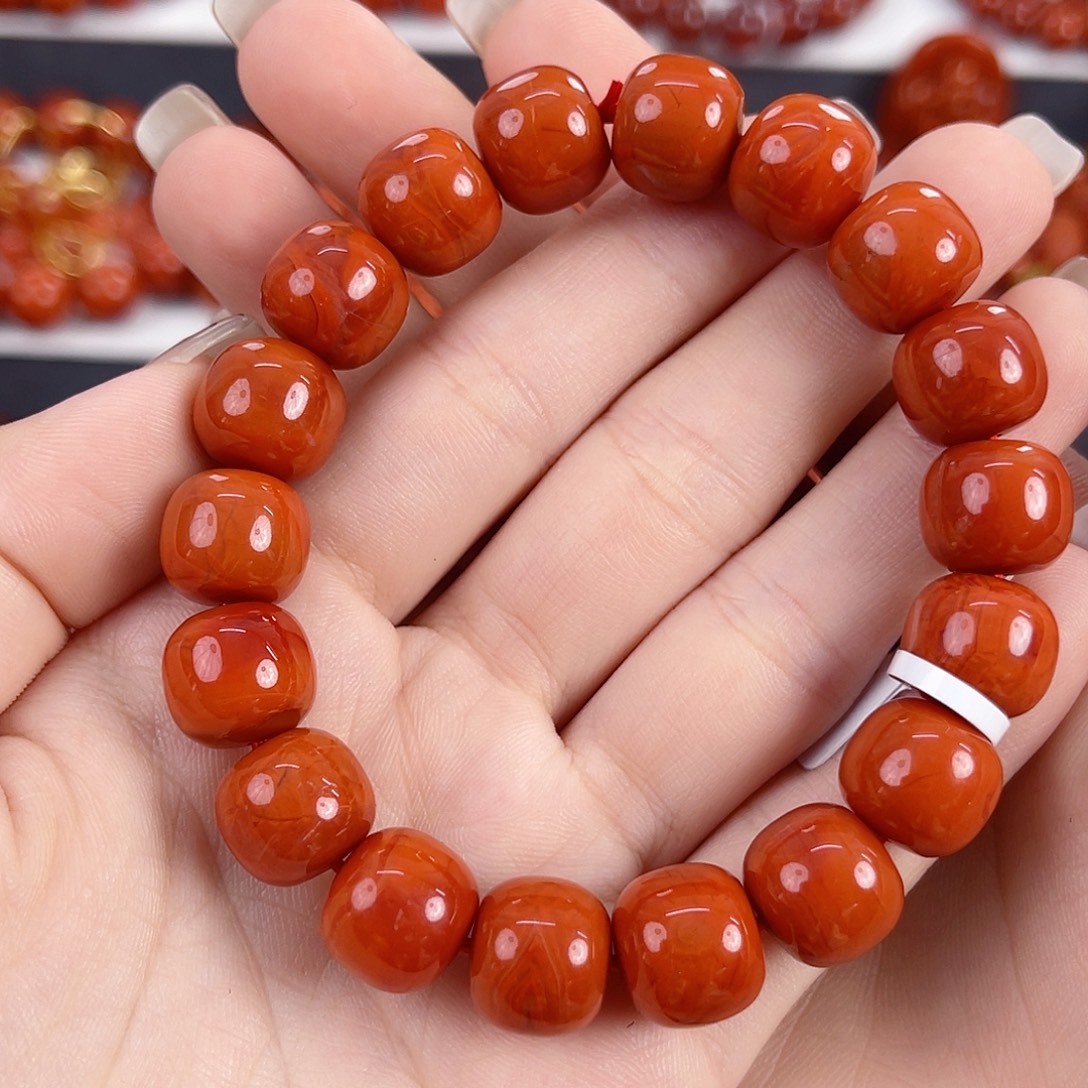 南红玛瑙未镶嵌瓦西柿子红满肉12mm老型手串