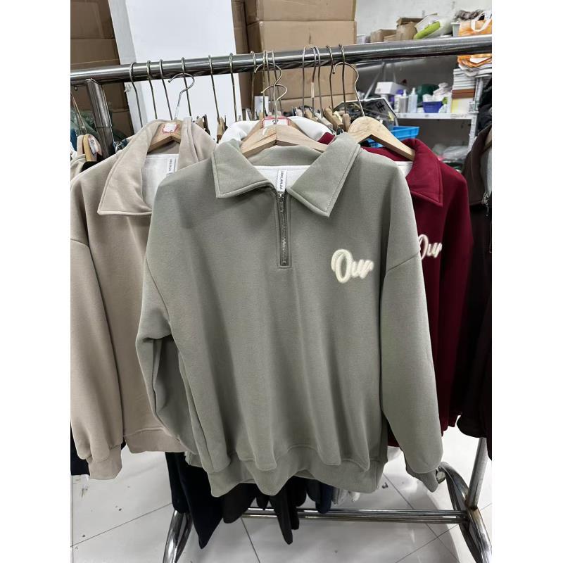 INS风翻领拉链套头款加绒款卫衣38121