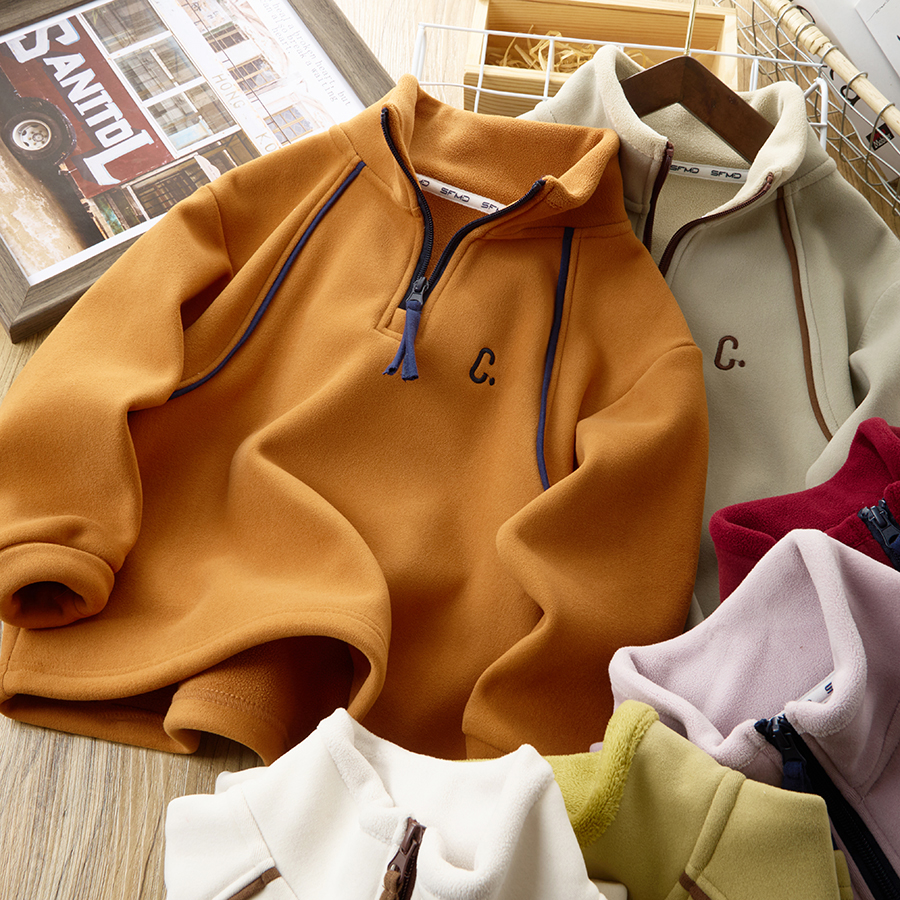 儿童保暖打底衫冬装新款男童半拉链加绒加厚防风24D49