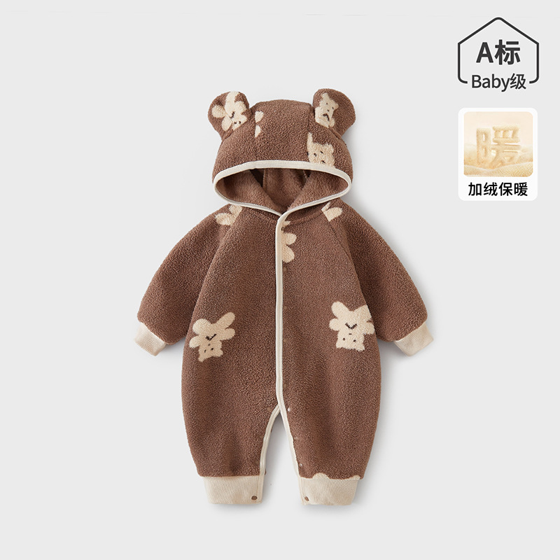 2025新款秋冬季连帽保暖婴儿连体衣秋冬男女宝宝外出服哈衣秋装