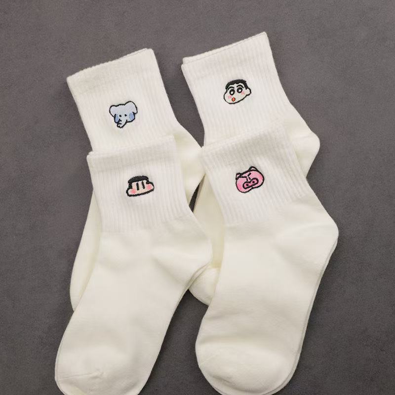 透气中筒袜印花极简风休闲风提花女秋季防臭纯色