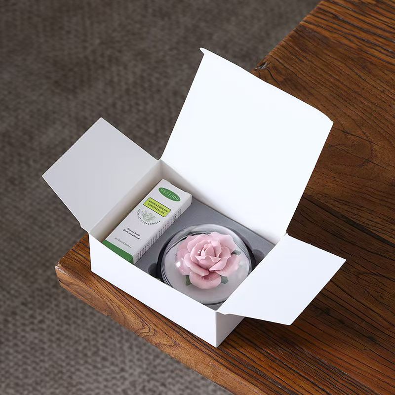 G2374-粉色玫瑰陶瓷花茶道摆件