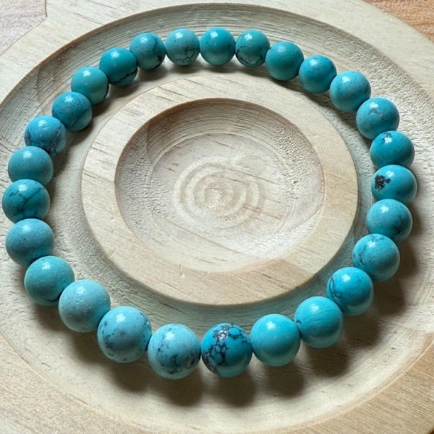 原矿绿松石暴力蓝手串盘玩玉化蓝哇哇6.7mm左右11克保真无优化