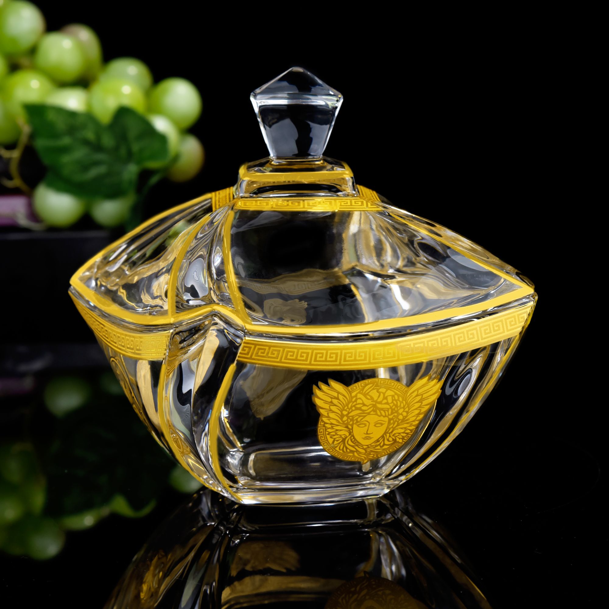 真金美杜莎四方糖缸 家用甜品 首饰盒收纳分类欧式轻奢D150/D115