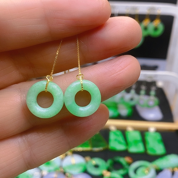 翡翠耳饰银S925镶嵌耳坠