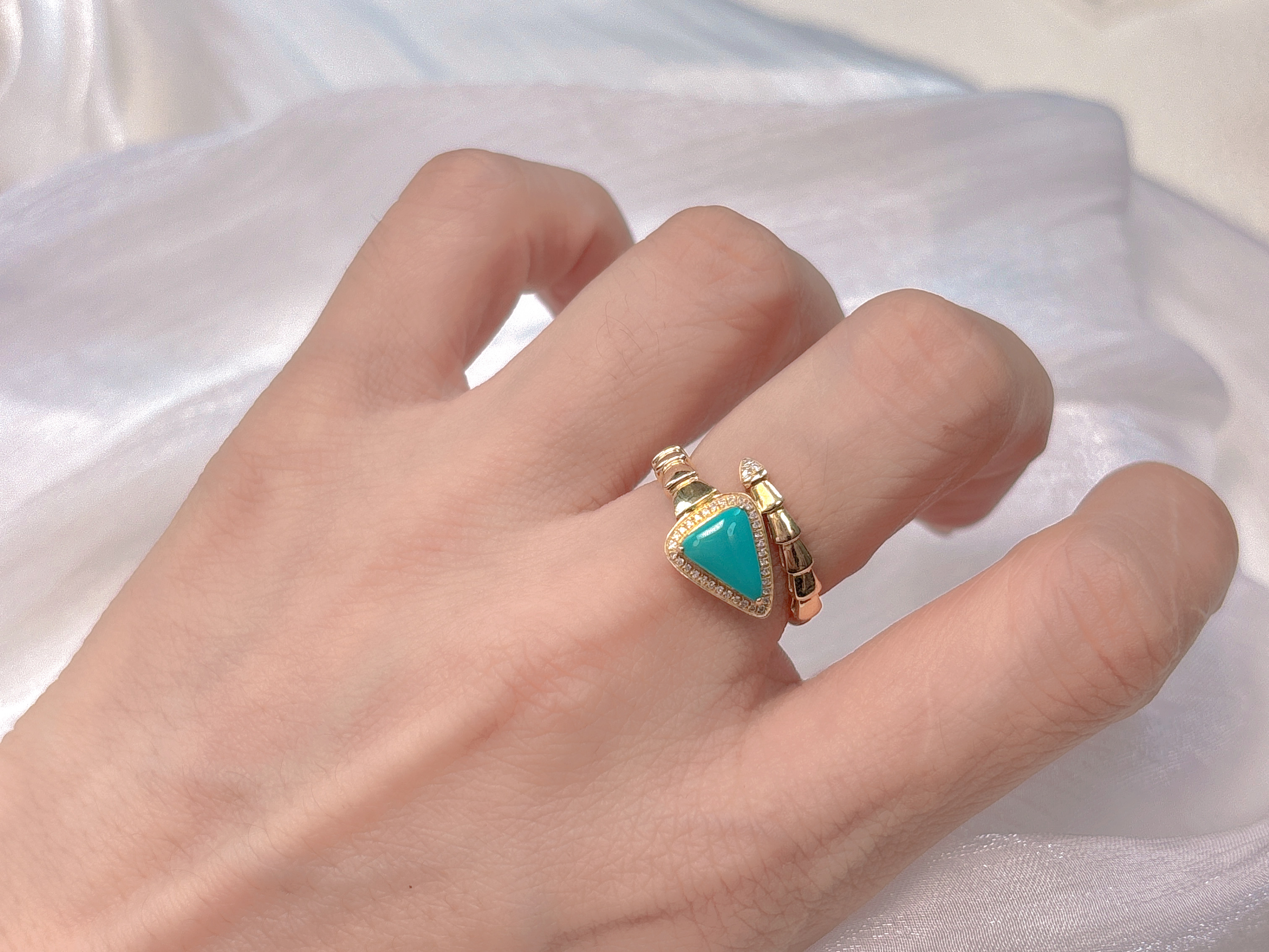 湖北天然原矿绿松石 蛇型戒指