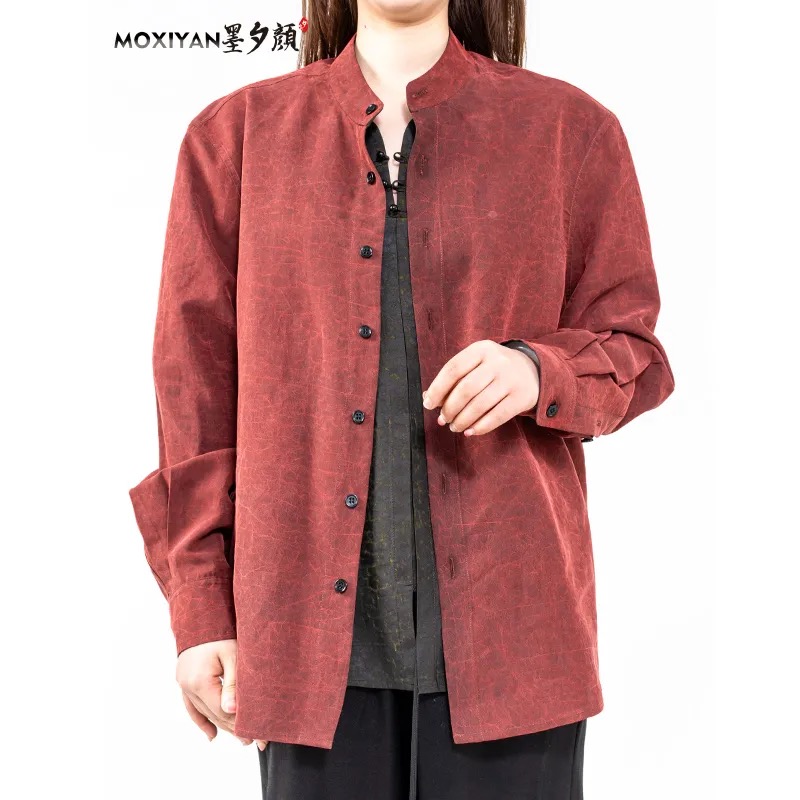 【墨夕颜】2025新款桑蚕丝男士 红龟老料双面穿衬衫-MH-1061