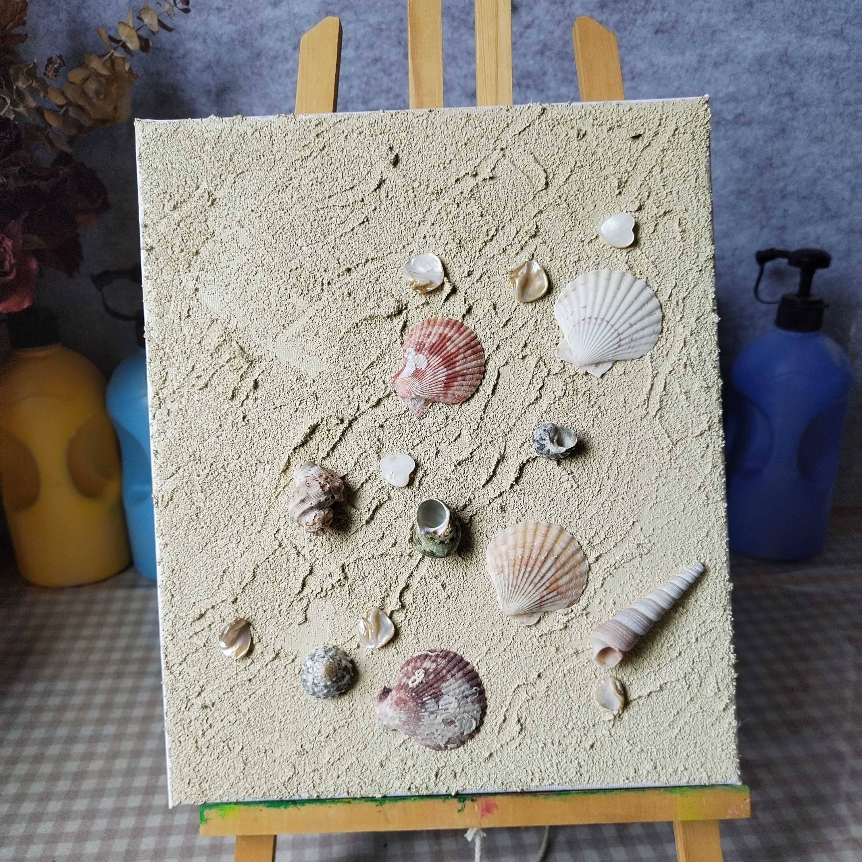 手工肌理画立体贝壳大海肌理画装饰画