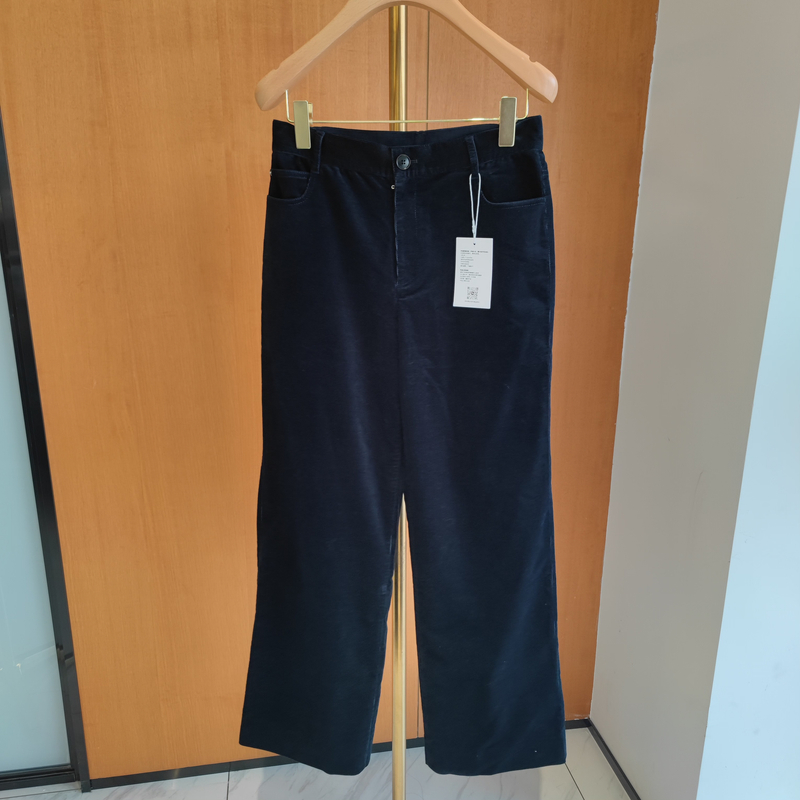 复古细节_日本泷定水洗窄条灯芯绒 巴恩风经典百搭直筒裤蓝色时尚