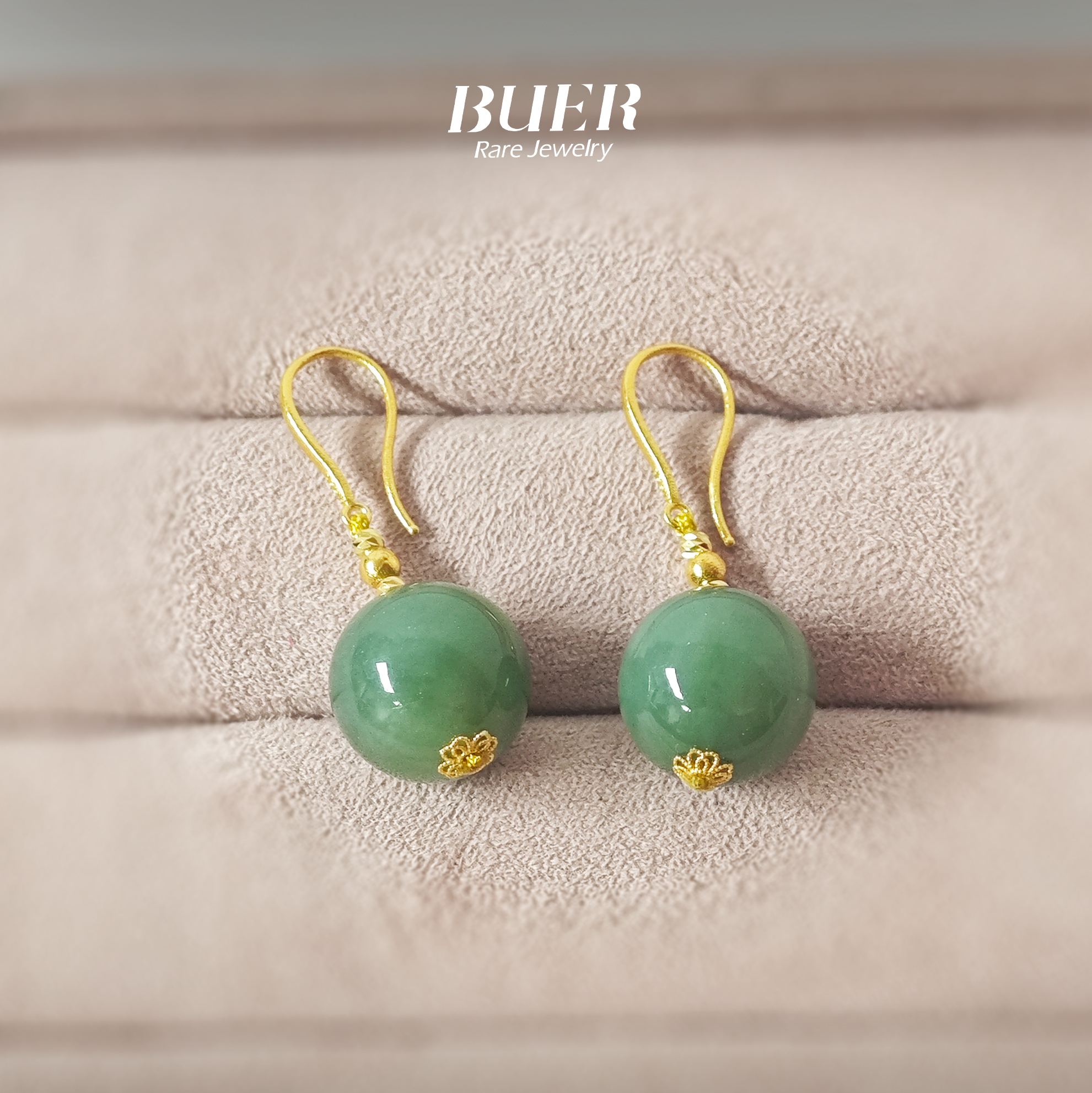 【不二】和田玉碧玉18K金DIY耳环