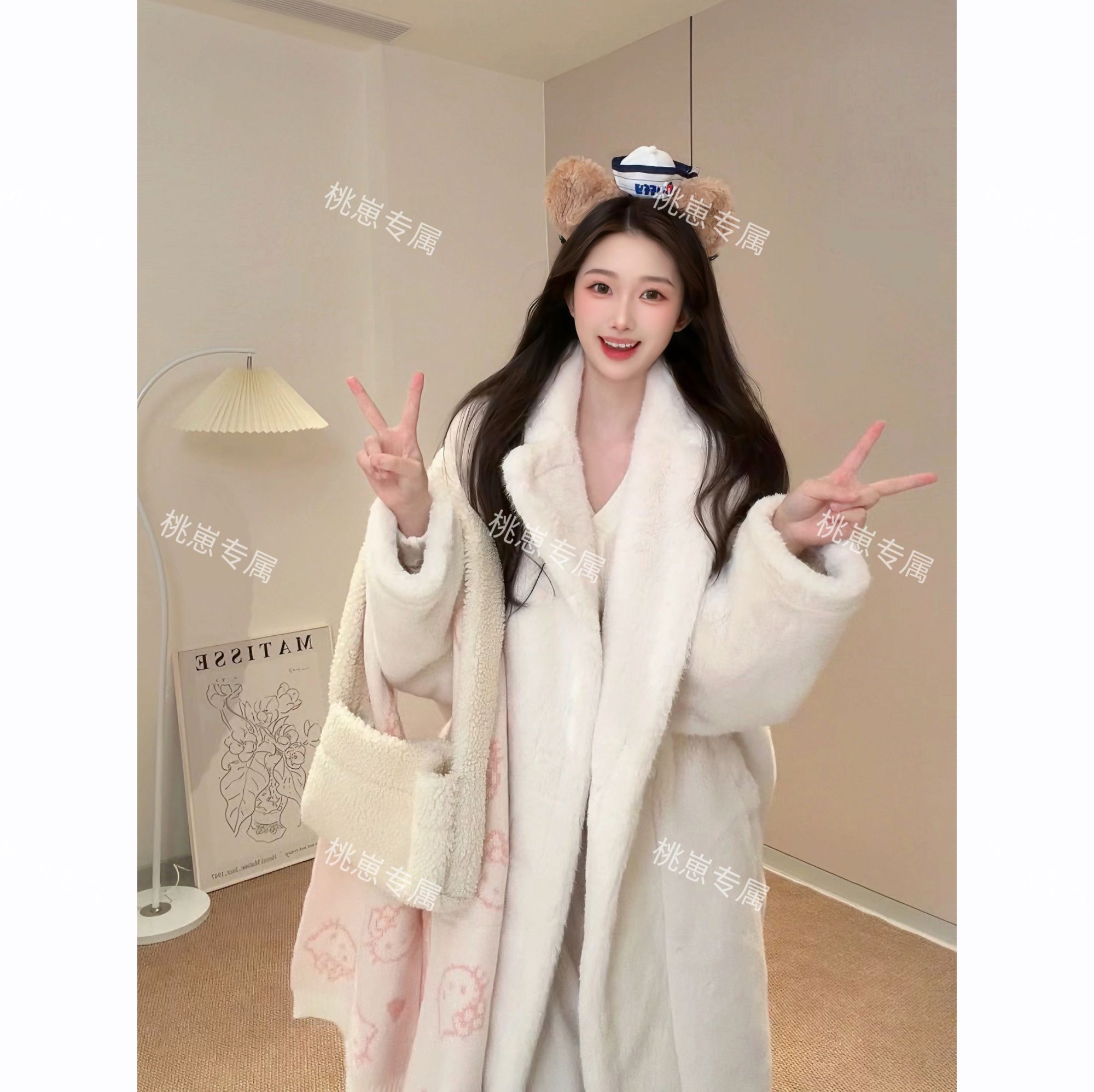 【桃崽定制】25秋冬少女马卡龙宽松设计师甜美网红毛毛外套