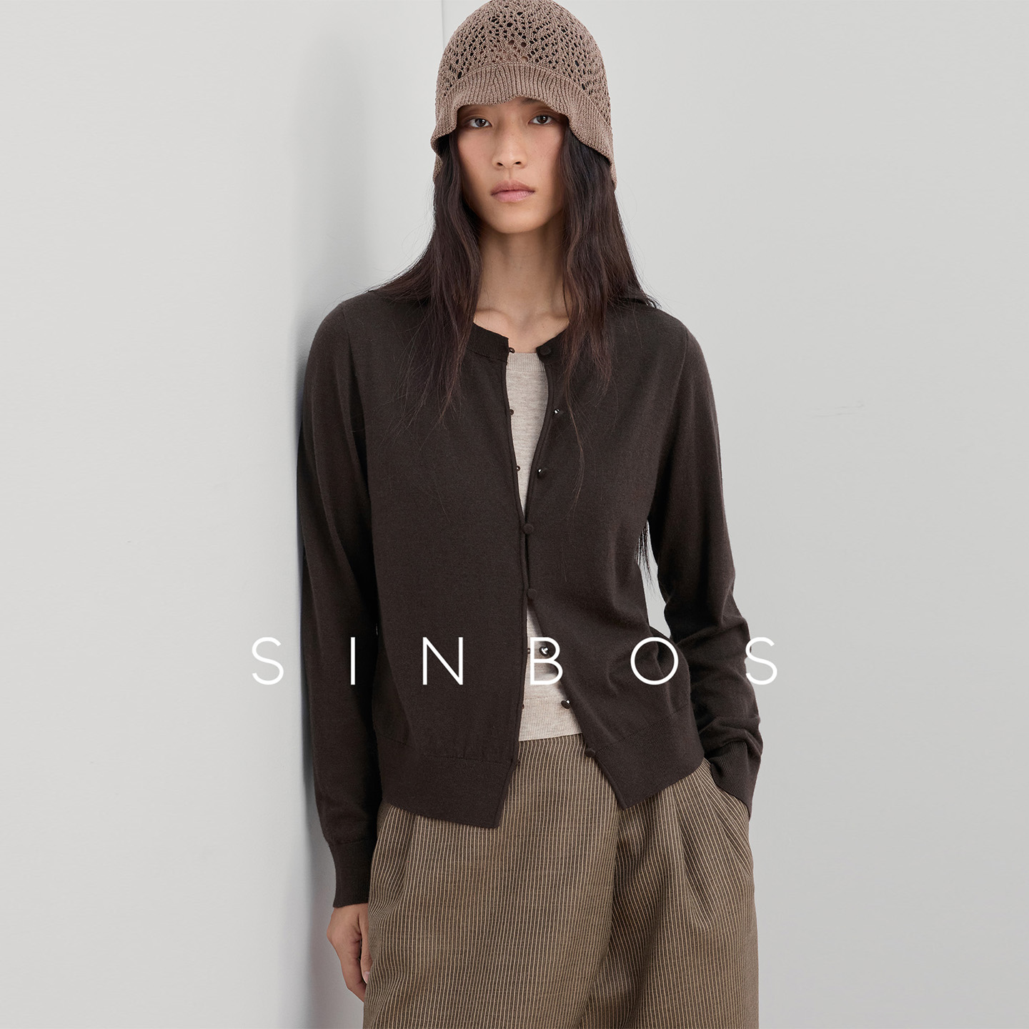 SINBOS构序 miu系优雅假两件宽松纯绵羊毛针织开衫女2025冬季新款