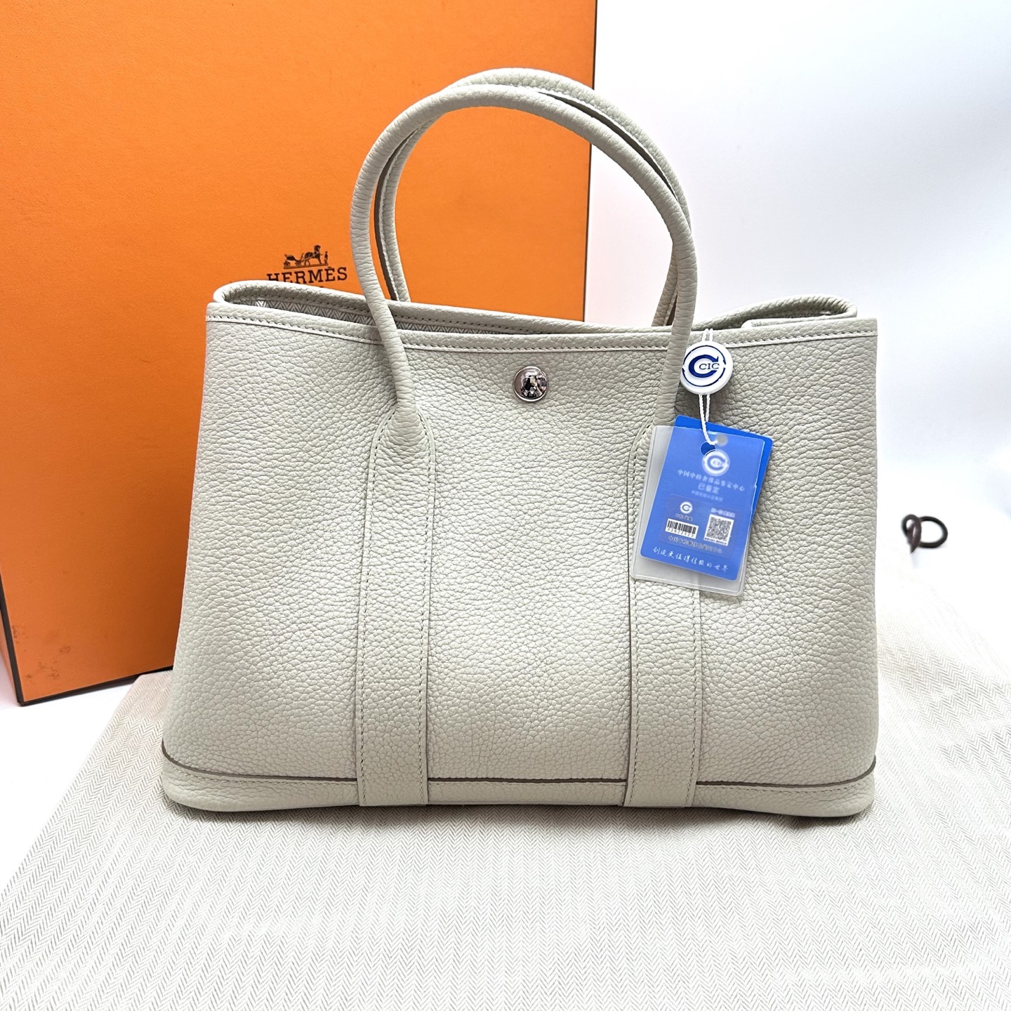 99新 Hermes/爱马仕 冰川白银扣花园30手提包 29299