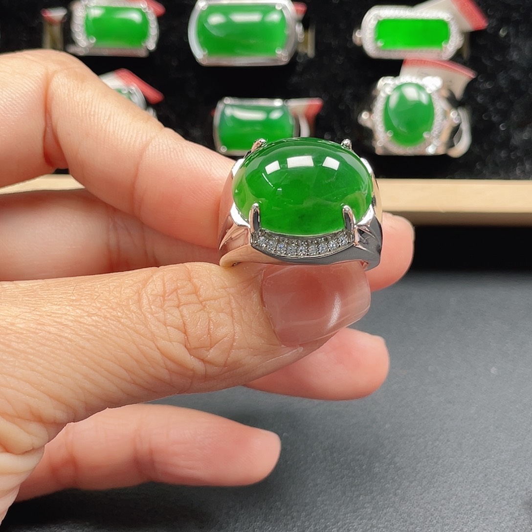 家***棋翡翠银S925镶嵌戒指男戒没运费险4123