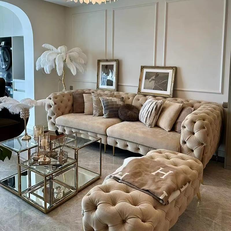 美式轻奢拉扣布艺沙发客厅组合现代简约小户型防猫抓布沙发奶油风