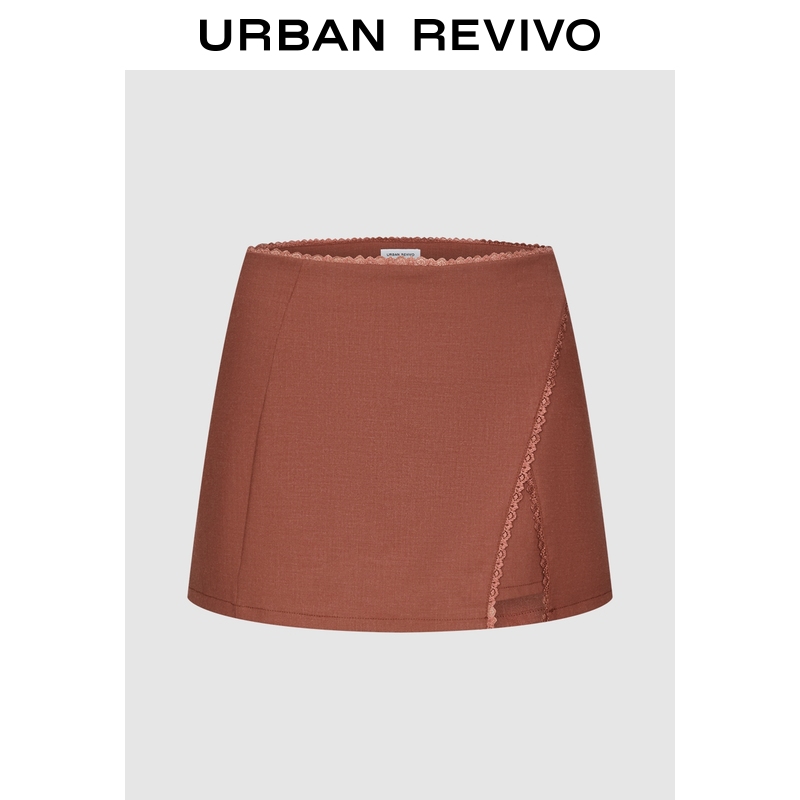 UR2025秋季新款女气质通勤拼接蕾丝花边超短款半裙UYY550047