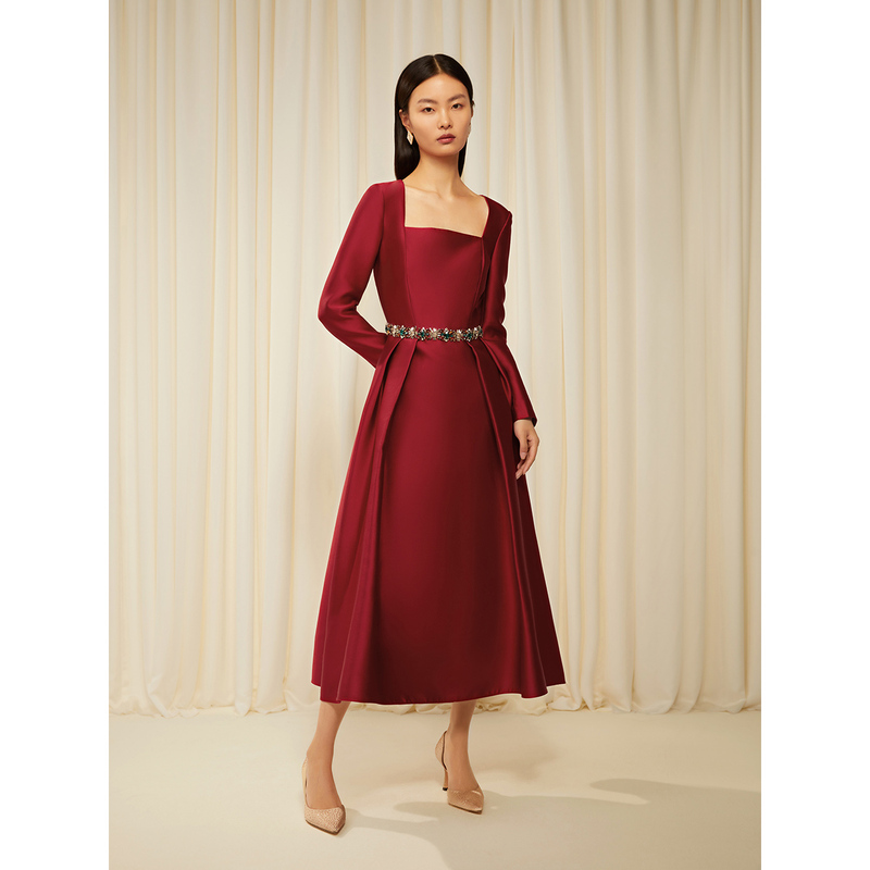 Song of Song歌中歌秋季红色浪漫法式方领连衣裙5C32505165