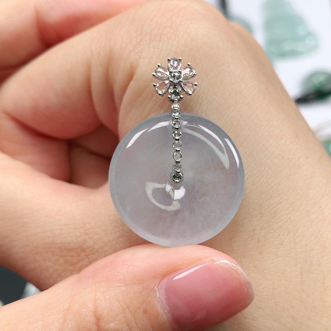 翡翠颈饰18K金镶嵌平安