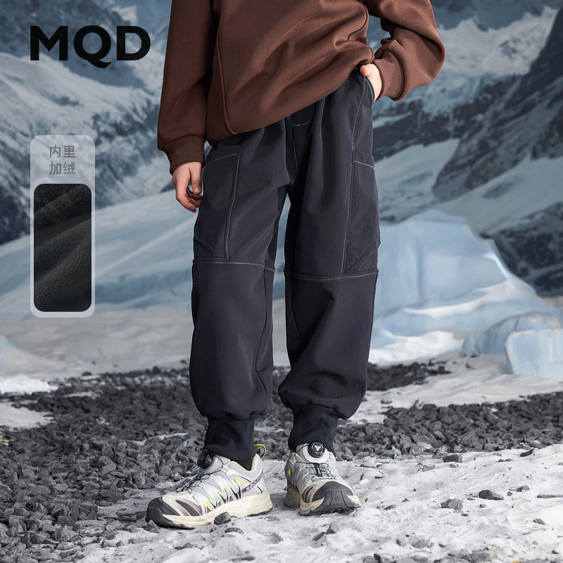 MQD童装儿童24冬季新品潮酷学院风加绒保暖休闲裤9644W1501