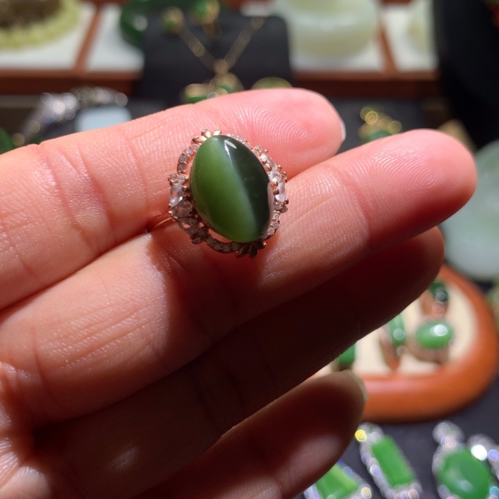 和田玉戒指银S925镶嵌