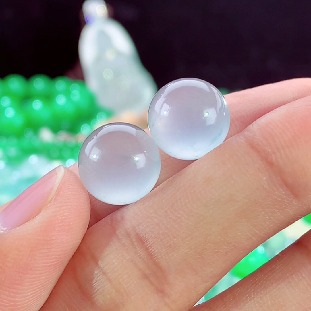 天然缅甸翡翠A货玻璃种蓝纲单珠一对卡12.5mm