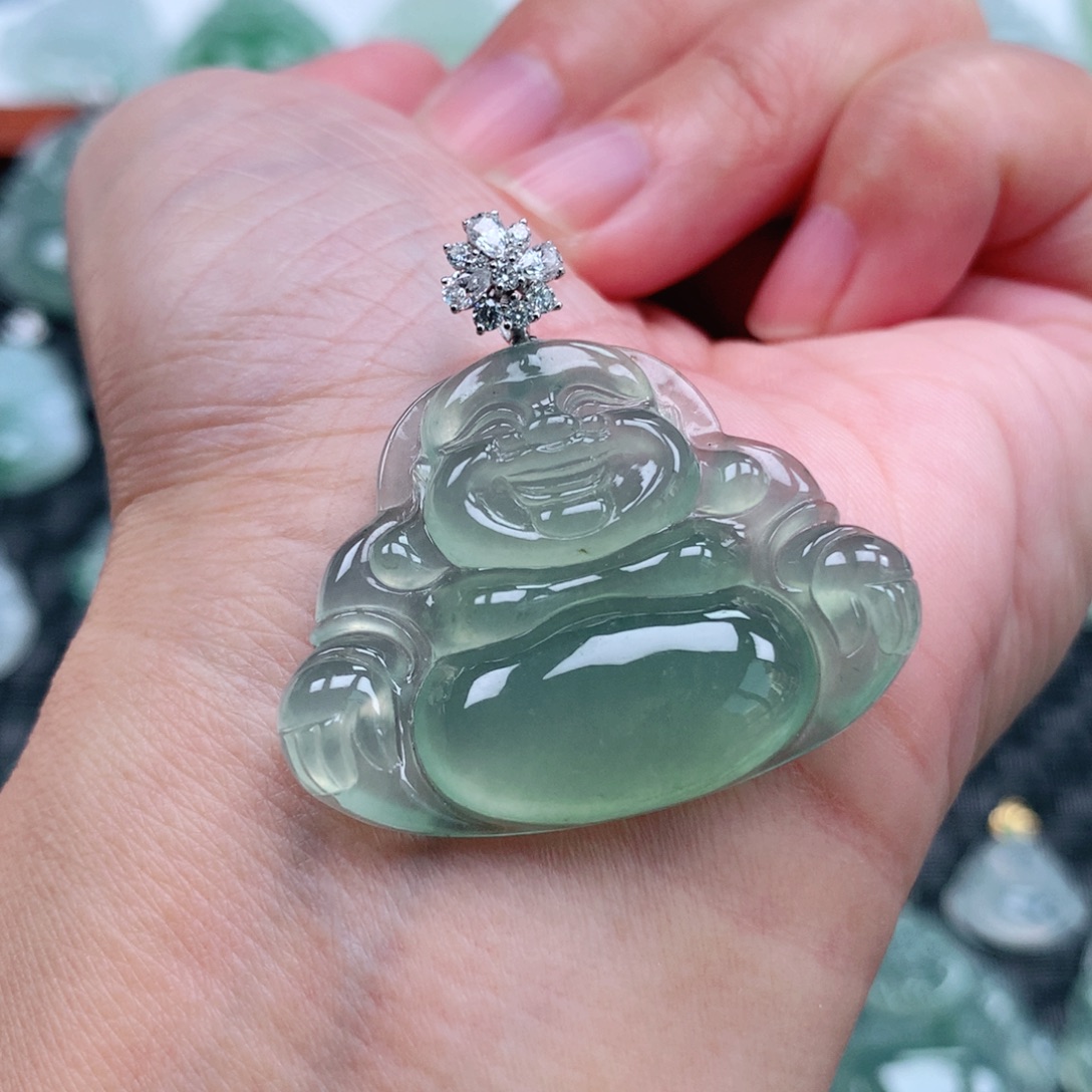 翡翠18K金镶嵌吊坠(不含链)微纹