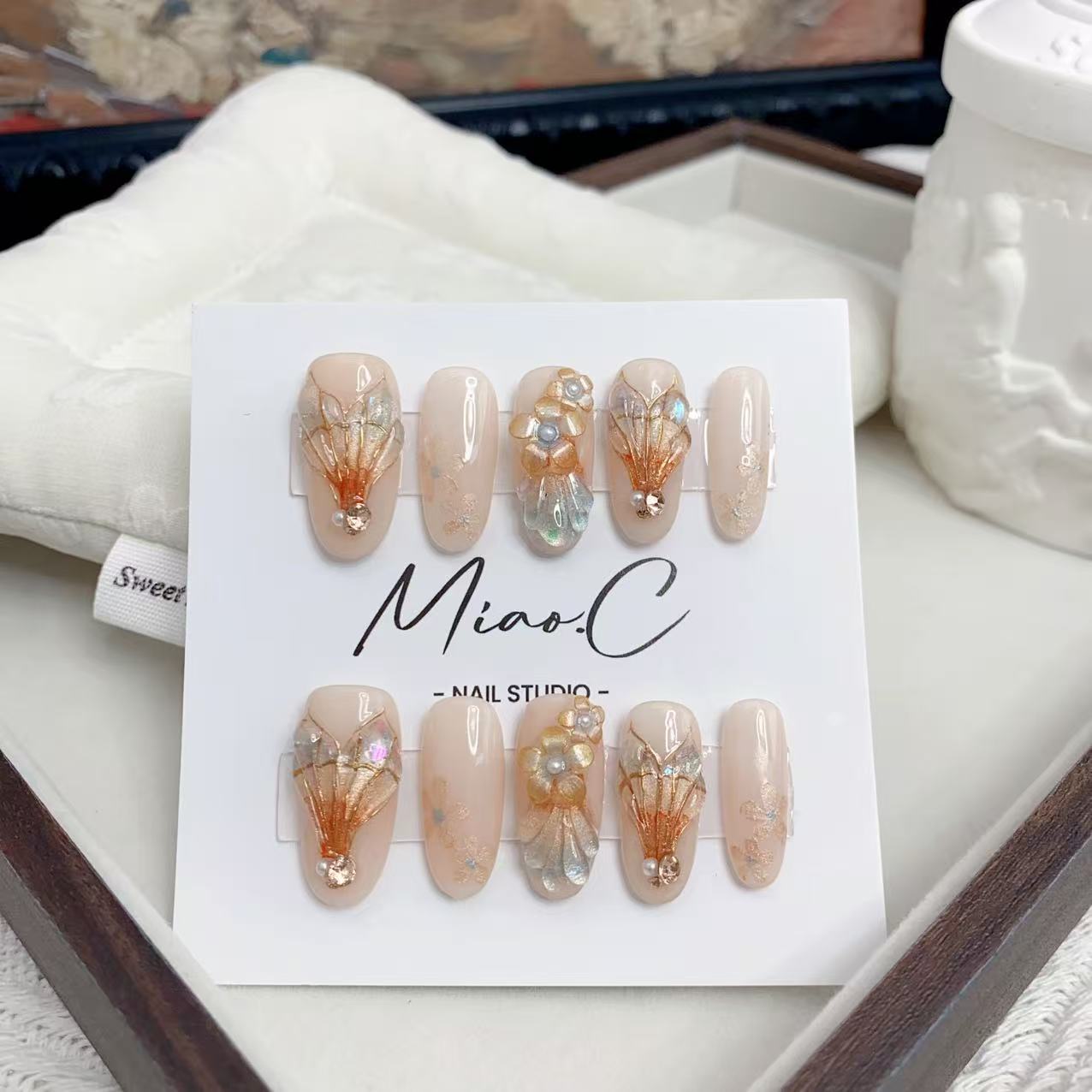 【敦煌锦鲤】Miao.C指尖艺术 中式风格仿掐丝工艺轻奢手绘穿戴甲