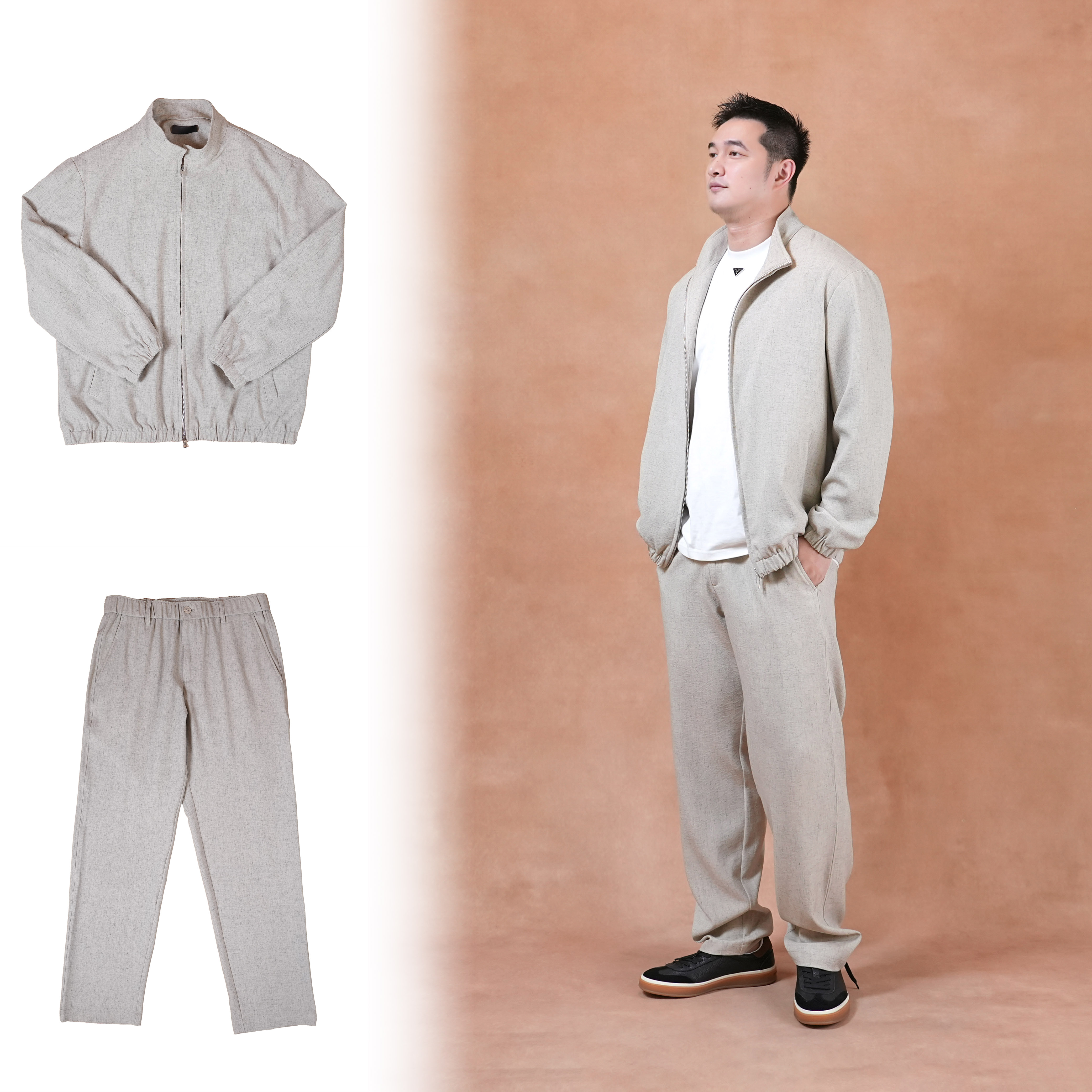 马丁叔叔 轻奢高级感老钱风亚麻夹克外套长裤 休闲时尚百搭