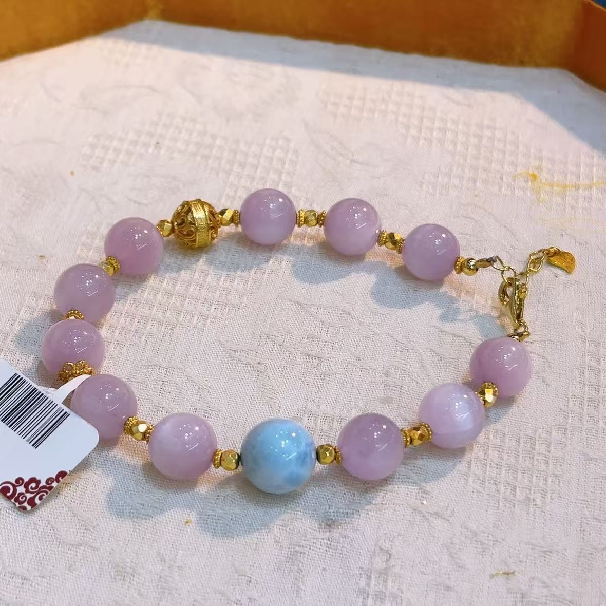 925银手链 约卡9-10mm银镀金紫紫圆珠手串