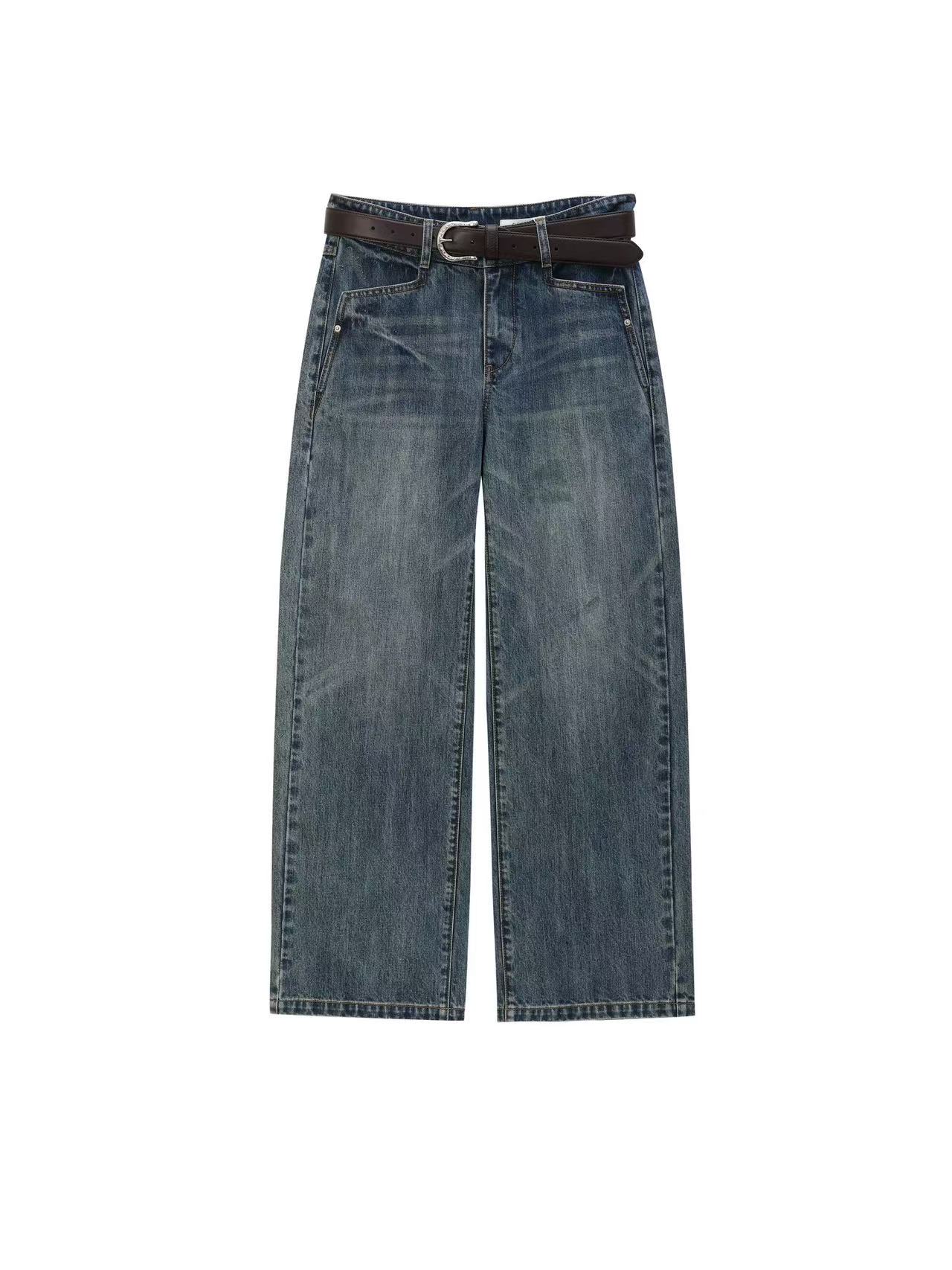 AVVENN设计师款直筒剪裁慵懒感牛仔裤