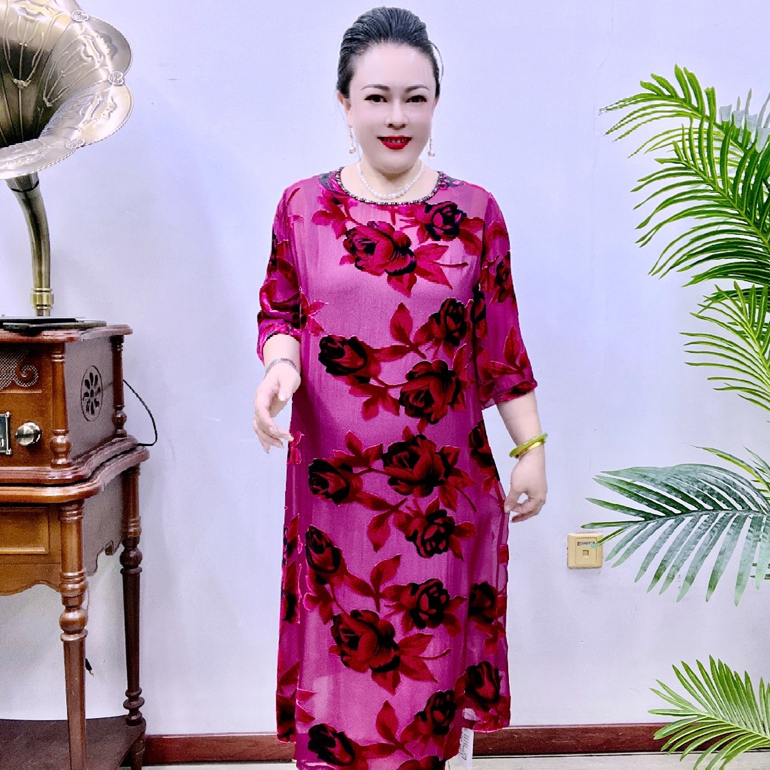 桑蚕丝时尚高档气质百搭减龄显瘦洋气秋冬大码连衣裙88A6033-4354