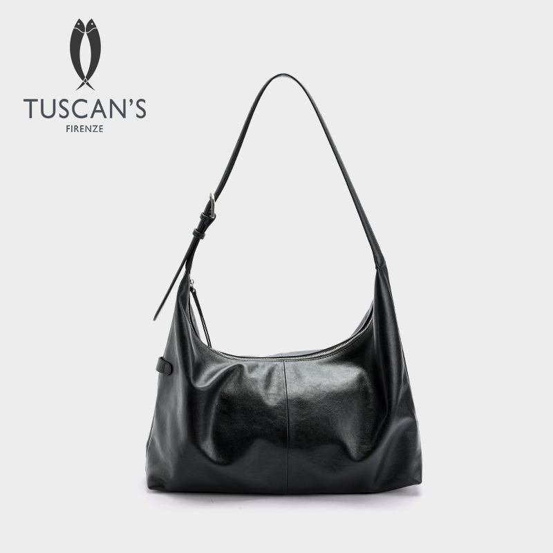 TUSCAN'S简约风植鞣牛皮单肩托特包大容量设计款时代双鱼女包