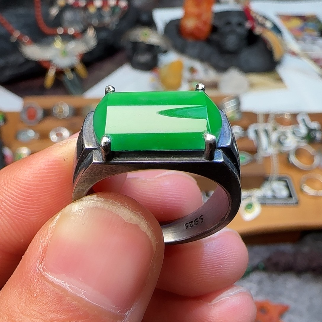 没***称翡翠银S925镶嵌戒指