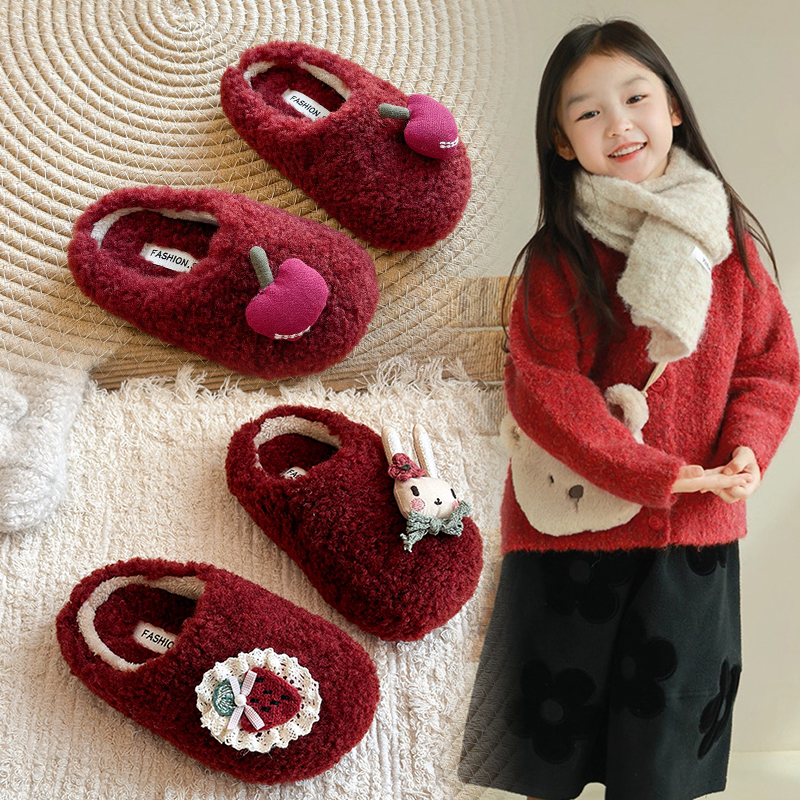 儿童卡通毛毛鞋2025冬新款女童加绒保暖棉鞋休闲豆豆鞋51023