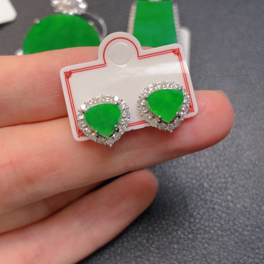 翡翠银S925镶嵌吊坠(不含链)耳钉