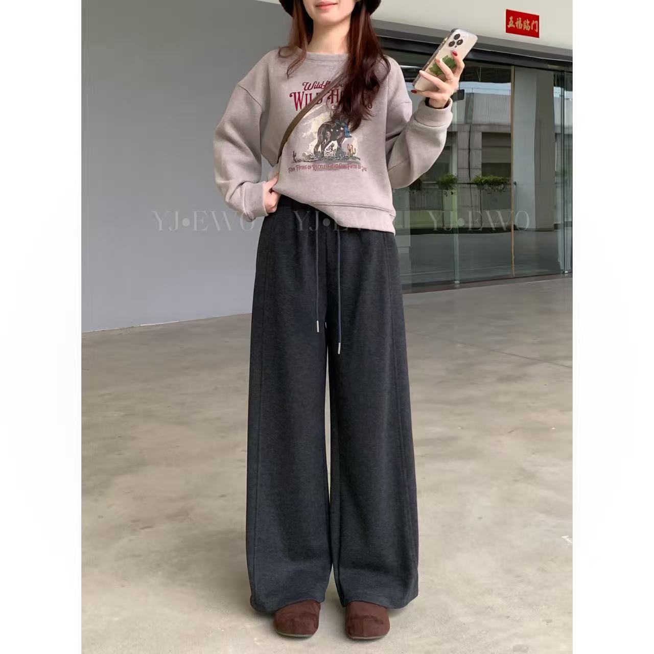 【小爽小个子】秋冬加绒百搭松紧腰高腰时尚休闲秋季休闲裤-3173