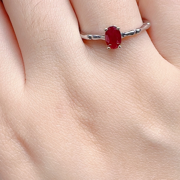 戒指红宝石银S925镶嵌