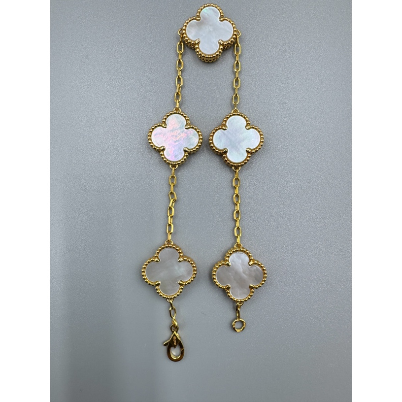 重金五花18K金白贝15mm四叶草手链