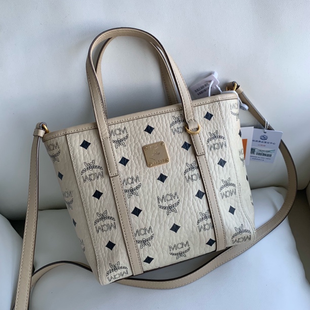 95新 MCM XM/米白色经典老花菜篮子手提斜挎包/SD12812530