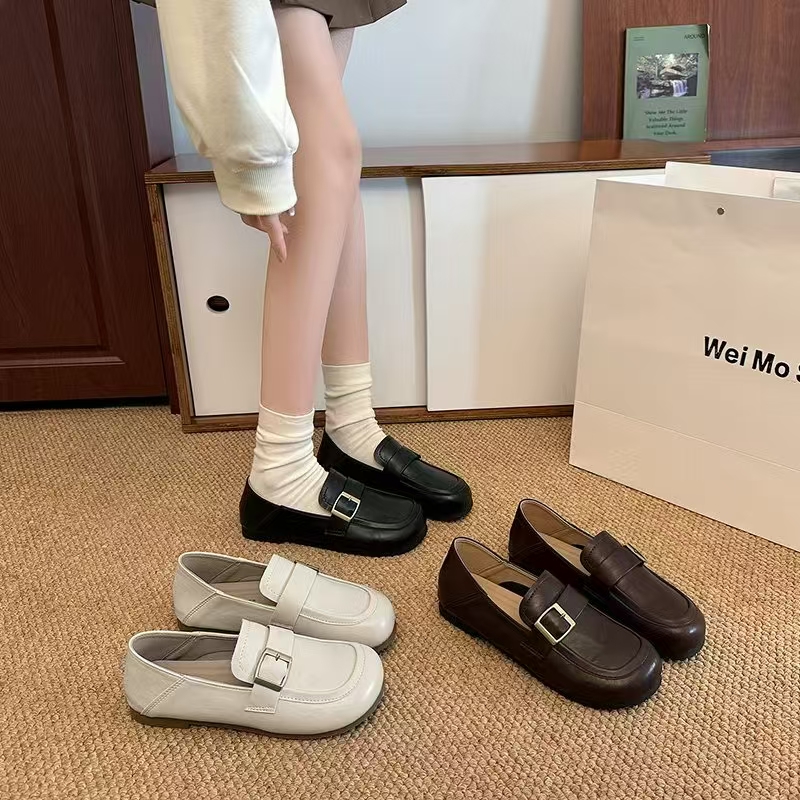 一脚蹬圆头时尚乐福鞋工作豆豆鞋女鞋软底舒适英伦风皮鞋
