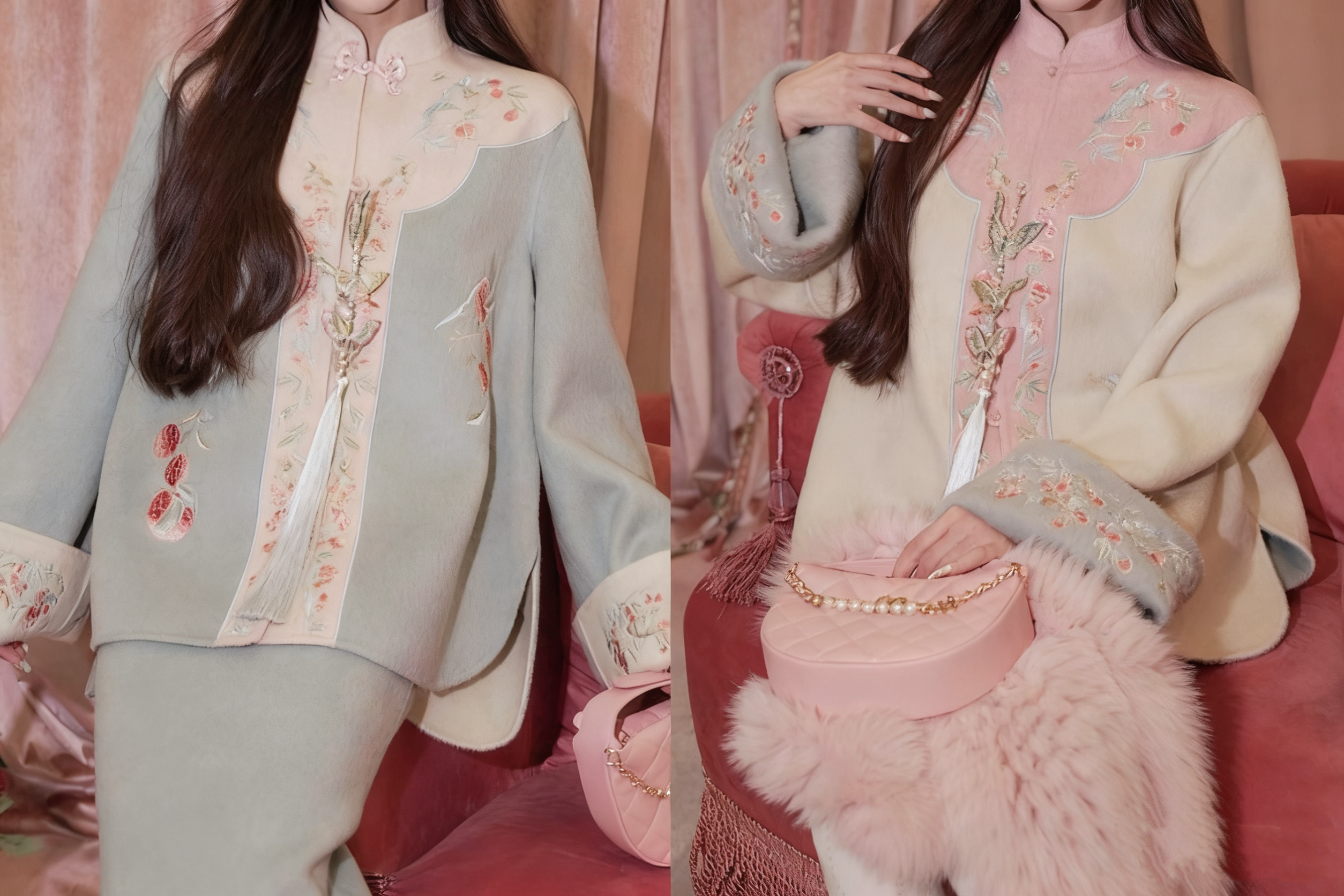 【妃子笑】双面双色穿！新中式冬双面可穿100绵羊毛外套半裙