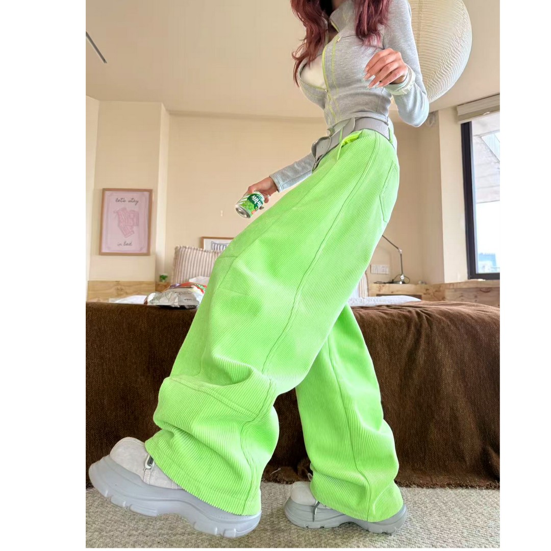 【糖果绿加绒3.0弯刀裤】秋冬弯刀直筒裤拉链拼接设计感上衣两件套