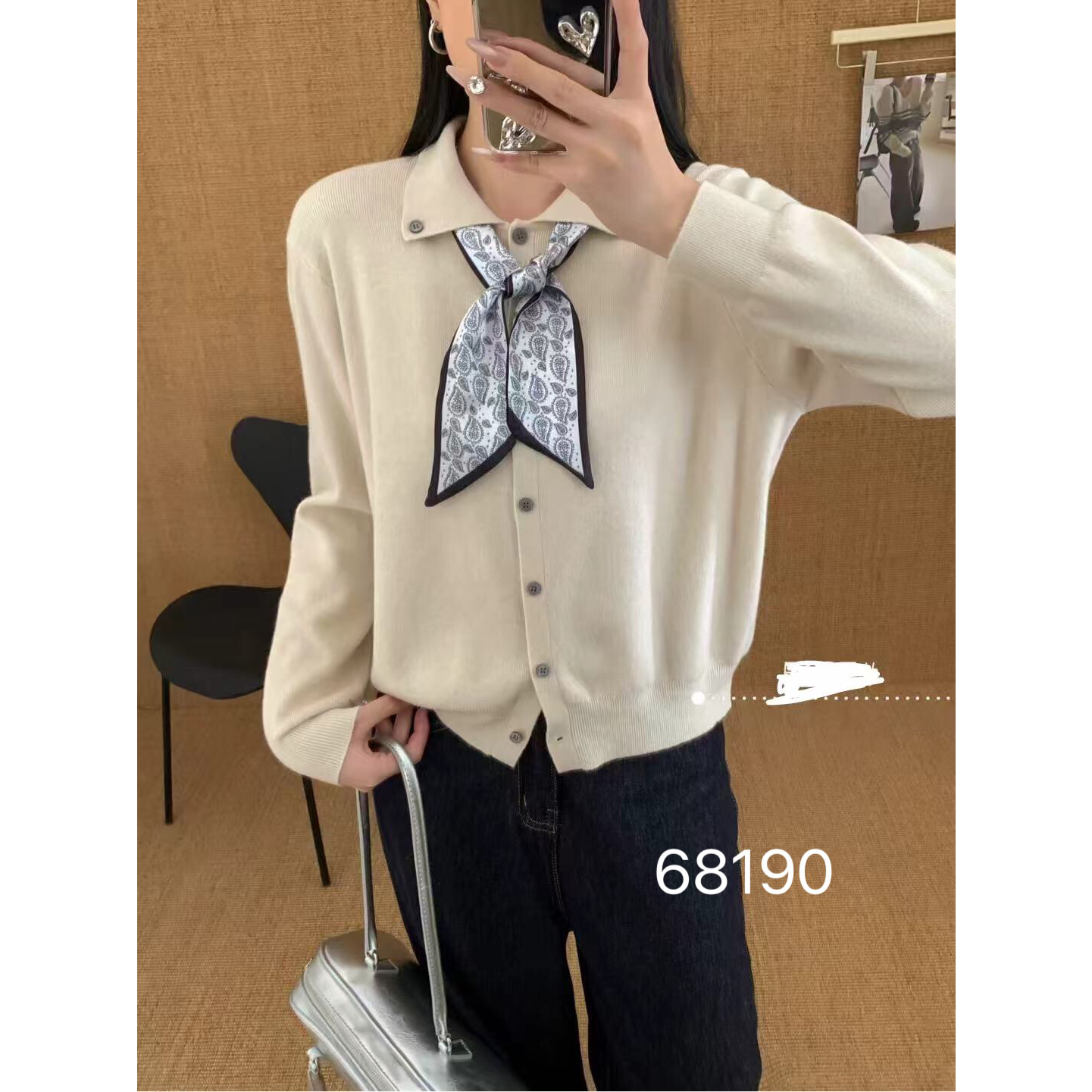 68190#毛衣秋季轻熟风翻领毛针织衫小香风秋冬上衣百搭打底