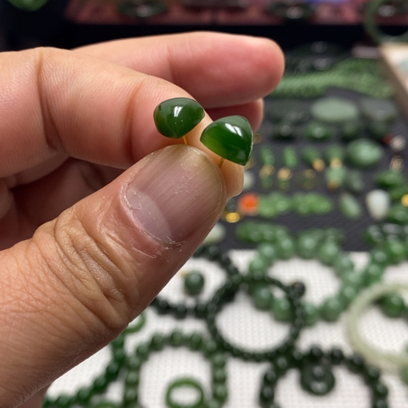 【闪购商品】和田玉（碧玉）耳饰银S925镶嵌