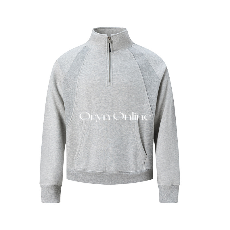 Oryn线上 线条分割立领半拉链加绒卫衣情侣Cleanfit套头卫衣男女