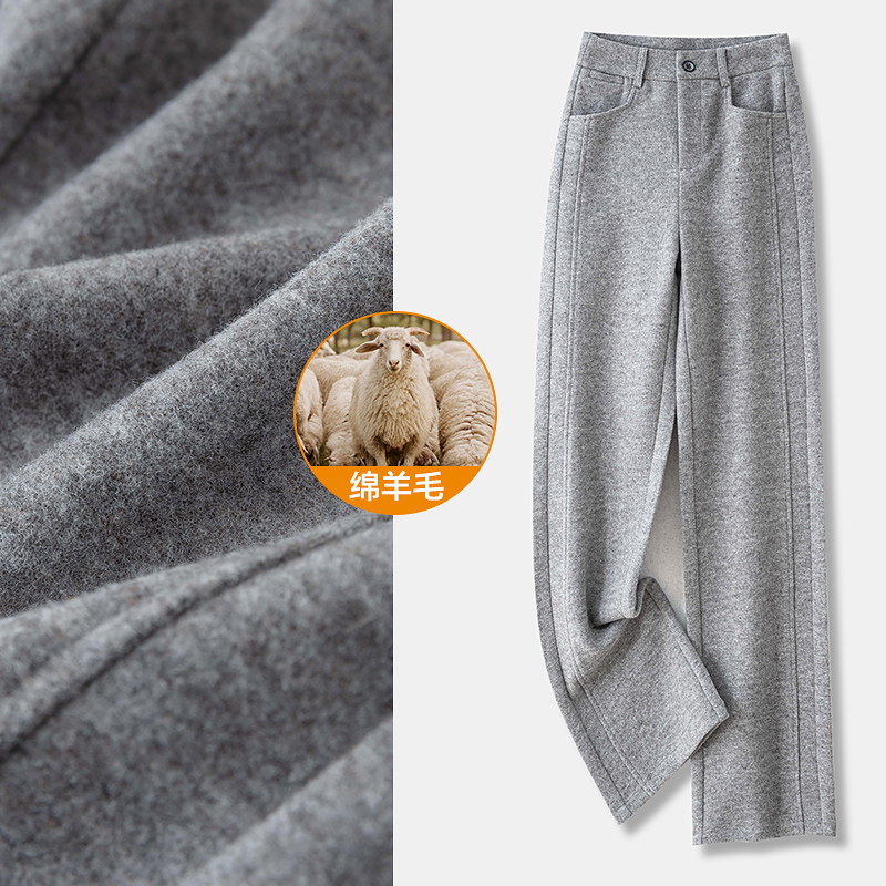 2025冬款加厚绵羊毛休闲直筒裤女-899605