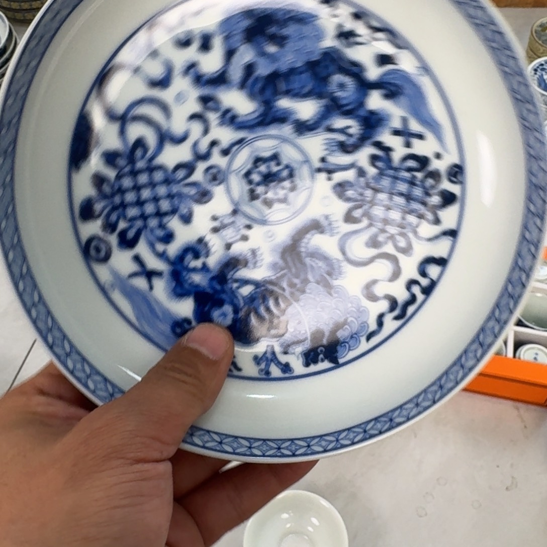 陶摆件青花狮子大壶承