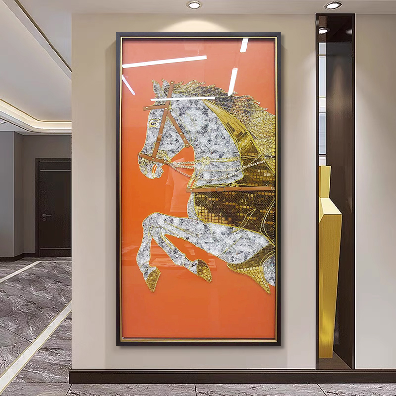 高端立体实物装饰画 钢化玻璃装裱 客厅玄关走廊画 马80160